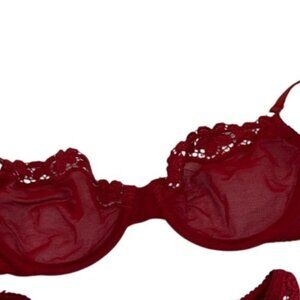 Capucine Red Lace French-Made Sheer Bra Size 34